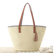 Load image into Gallery viewer, Summer Style Straw Tassel Tote Bag