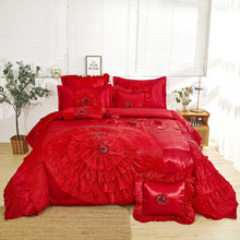 Load image into Gallery viewer, Tache Satin Ruffle Victorian Glam Romantic Red Rose Comforter Set (HY4174)
