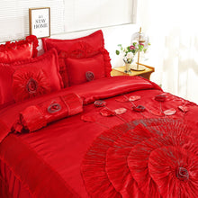 Load image into Gallery viewer, Tache Satin Ruffle Victorian Glam Romantic Red Rose Comforter Set (HY4174)