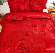 Load image into Gallery viewer, Tache Satin Ruffle Victorian Glam Romantic Red Rose Comforter Set (HY4174)