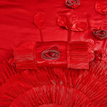 Load image into Gallery viewer, Tache Satin Ruffle Victorian Glam Romantic Red Rose Comforter Set (HY4174)