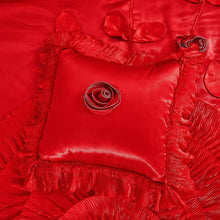 Load image into Gallery viewer, Tache Satin Ruffle Victorian Glam Romantic Red Rose Comforter Set (HY4174)