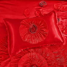 Load image into Gallery viewer, Tache Satin Ruffle Victorian Glam Romantic Red Rose Comforter Set (HY4174)
