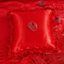 Load image into Gallery viewer, Tache Satin Ruffle Victorian Glam Romantic Red Rose Comforter Set (HY4174)