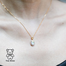 Load image into Gallery viewer, Halo Diamond Blue Sheen Moonstone Fire Opal Pendant Necklace 18k Yellow Gold