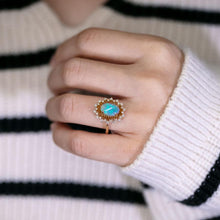 Load image into Gallery viewer, Stunning Halo Diamond Semi-Black Opal Engagement Ring 18K Yellow Gold