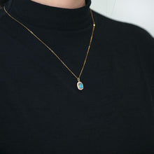 Load image into Gallery viewer, Bright Green Halo Diamond Tsavorite Black Opal Necklace 18k Yellow Gold