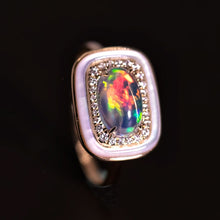 Load image into Gallery viewer, Halo de Fuego - Fire Opal &amp; Diamond Engagement Ring 18K Yellow Gold