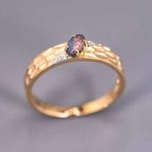 Load image into Gallery viewer, Hammered Finish 18K Gold Black Opal Diamond Engagement Ring