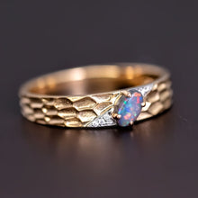 Load image into Gallery viewer, Hammered Finish 18K Gold Black Opal Diamond Engagement Ring