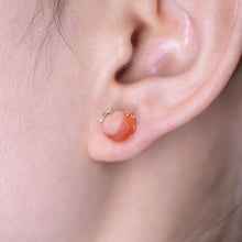 Load image into Gallery viewer, Hand Carved Skull with Diamond Bows Fire Opal Stud Earrings 18k Gold