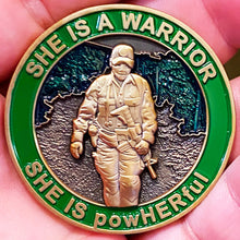 Load image into Gallery viewer, DL3-12 She is a powHERful Warrior thin green line Police Border Patrol Military Tactical Female Challenge Coin Agent Officer CBP