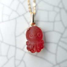 Load image into Gallery viewer, Cute Handcarved Fire Opal Octopus Necklace 18K Yellow Gold
