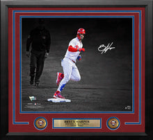 Load image into Gallery viewer, Bryce Harper Stares Down Arcia Philadelphia Phillies Autographed 16" x 20" Framed Blackout Photo