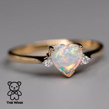 Load image into Gallery viewer, Heart Shaped Australian Solid Opal &amp; Diamond Engagement Ring 18K Yellow Gold