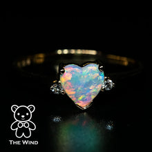 Load image into Gallery viewer, Heart Shaped Solid Opal &amp; Diamond Engagement Ring in 18K Rose Gold