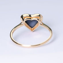 Load image into Gallery viewer, Heart Shaped Black Opal Halo Diamond Engagement Ring 18k Yellow Gold