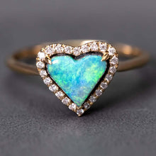 Load image into Gallery viewer, Heart Shaped Black Opal Halo Diamond Engagement Ring 18k Yellow Gold