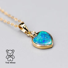 Load image into Gallery viewer, Heart Shaped Doublet Opal Diamond Pendant Necklace 14k Yellow Gold