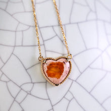 Load image into Gallery viewer, Heart Shaped Mexican Matrix Fire Opal Necklace 18K Yellow Gold