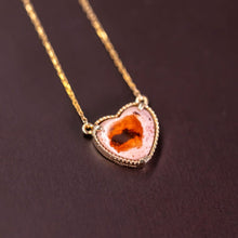 Load image into Gallery viewer, Heart Shaped Mexican Matrix Fire Opal Necklace 18K Yellow Gold