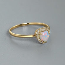 Load image into Gallery viewer, Heart Shaped Solid Opal Halo Diamond Engagement Ring 18K Yellow Gold