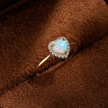 Load image into Gallery viewer, Heart Shaped Solid Opal Halo Diamond Engagement Ring 18K Yellow Gold