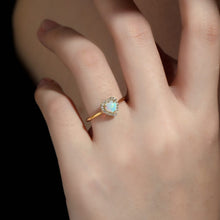 Load image into Gallery viewer, Heart Shaped Solid Opal Halo Diamond Engagement Ring 18K Yellow Gold