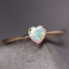 Load image into Gallery viewer, Minimalist Heart Shaped Solid Opal Engagement Ring 14K Yellow Gold