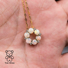 Load image into Gallery viewer, Hexagon Flower Australian Solid Opal Diamond Pendant Necklace 14K Yellow Gold