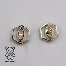 Load image into Gallery viewer, Geometric Hexagon Shaped Australian Solid Opal Stud Earrings 14K Yellow Gold