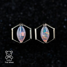 Load image into Gallery viewer, Geometric Hexagon Shaped Australian Solid Opal Stud Earrings 14K Yellow Gold