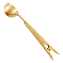 Load image into Gallery viewer, House Blend Coffee Clip + Scoop in Brass Finish | Stainless Steel Measuring Spoon/Resealer