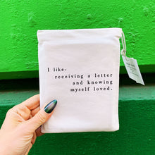 Load image into Gallery viewer, I Like Receiving A Letter Greeting Card Set | Set of 6 Cards and Envelopes in a Cotton Bag | Gift for Her