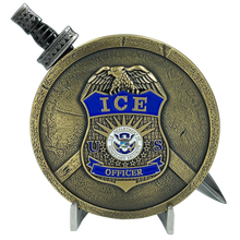 Load image into Gallery viewer, EL6-017 ICE Agent ERO Enforcement DRO Detention Removal Shield with removable Sword Challenge Coin Set