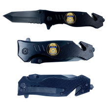 Load image into Gallery viewer, ICE officer collectible 3-in-1 Police Tactical Rescue knife tool with Seatbelt Cutter, Steel Serrated Blade, Glass Breaker