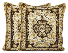 Load image into Gallery viewer, DaDa Bedding Elegant Golden Persian Style Rug Floral Tapestry Throw Pillow Covers 16" x 16"