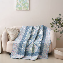 Load image into Gallery viewer, Tache Petal Dance White Blue Floral Vintage Garden Scalloped Cotton Patchwork Quilted Throw Blanket (JHW-646)