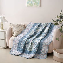 Load image into Gallery viewer, Tache Petal Dance White Blue Floral Vintage Garden Scalloped Cotton Patchwork Quilted Throw Blanket (JHW-646)