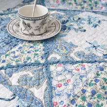 Load image into Gallery viewer, Tache Petal Dance White Blue Floral Vintage Garden Scalloped Cotton Patchwork Quilted Throw Blanket (JHW-646)