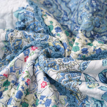 Load image into Gallery viewer, Tache Petal Dance White Blue Floral Vintage Garden Scalloped Cotton Patchwork Quilted Throw Blanket (JHW-646)