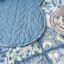 Load image into Gallery viewer, Tache Petal Dance White Blue Floral Vintage Garden Scalloped Cotton Patchwork Quilted Throw Blanket (JHW-646)