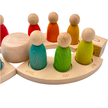 Load image into Gallery viewer, Wooden Perpetual Calendar with 12 Stained Rainbow Peg Figures
