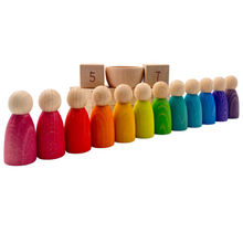 Load image into Gallery viewer, Wooden Perpetual Calendar with 12 Stained Rainbow Peg Figures
