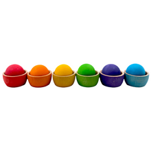 Load image into Gallery viewer, **Pre-order (Ships in 2-3 Weeks)**6 Stained Rainbow Wooden Bowls &amp; Balls Set For Matching and Sorting
