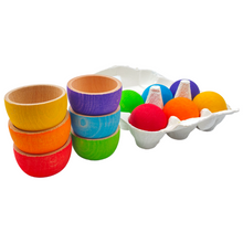 Load image into Gallery viewer, **Pre-order (Ships in 2-3 Weeks)**6 Stained Rainbow Wooden Bowls &amp; Balls Set For Matching and Sorting