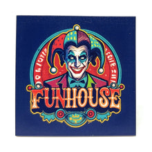 Load image into Gallery viewer, Joker's Funhouse Vintage 6x6 Sign made using LEGO parts