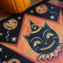 Load image into Gallery viewer, Grinning Black Cat Jack 56” Harlequin Vinyl Floor Decor