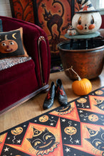 Load image into Gallery viewer, Grinning Black Cat Jack 56” Harlequin Vinyl Floor Decor