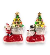 Load image into Gallery viewer, Light Up Ceramic Santa w/Tree in Boot Figurine